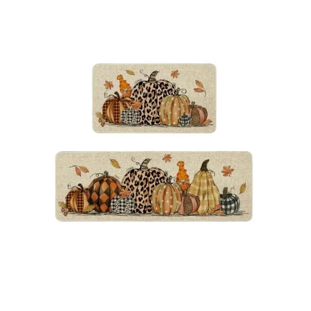 Fall Pumpkin Kitchen Mat Thanksgiving Kitchen Rugs Set of 2,